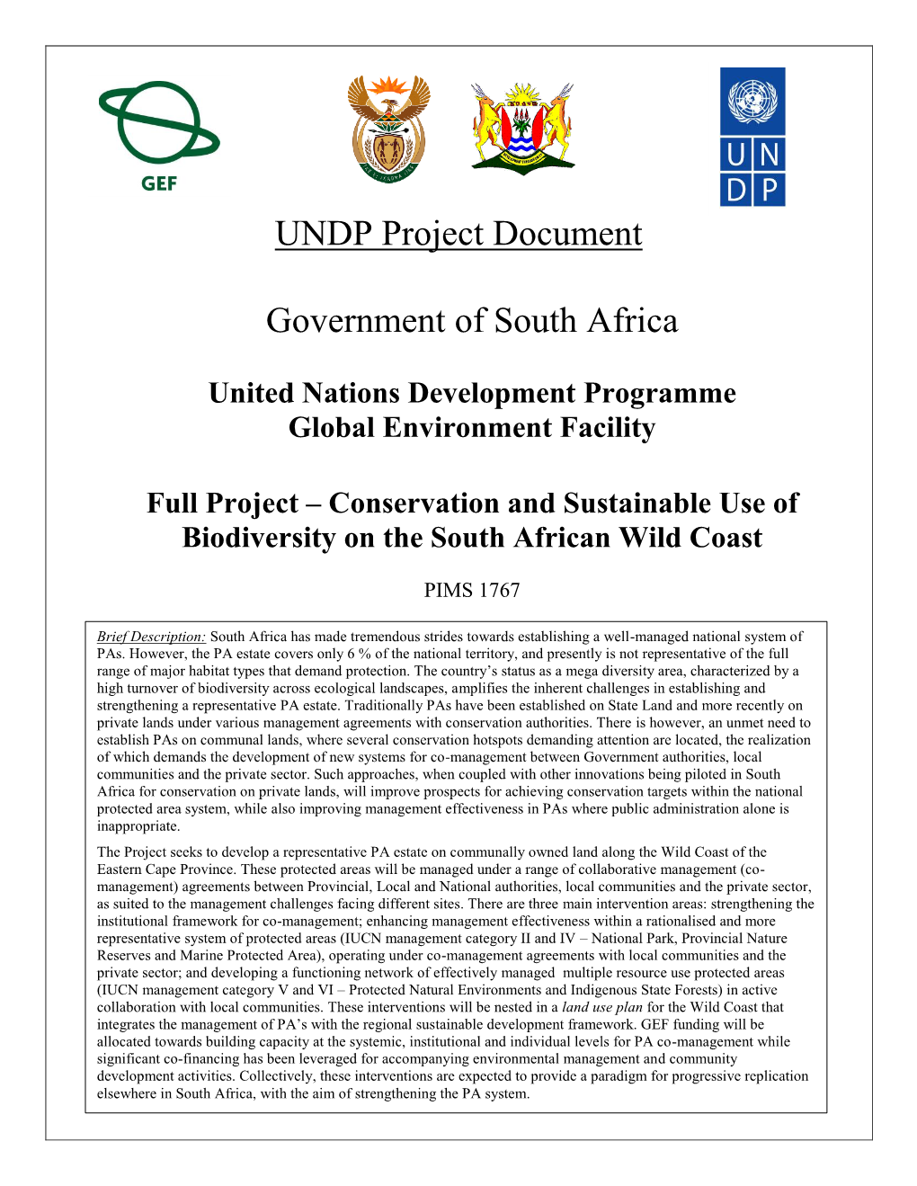 UNDP Project Document Government of South Africa