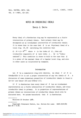 Notes on Irreducible Ideals