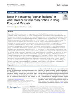 WWII Battlefield Conservation in Hong Kong and Malaysia Yi-Wen Wang1* , Jesse Dimeolo2 and Gao Du3