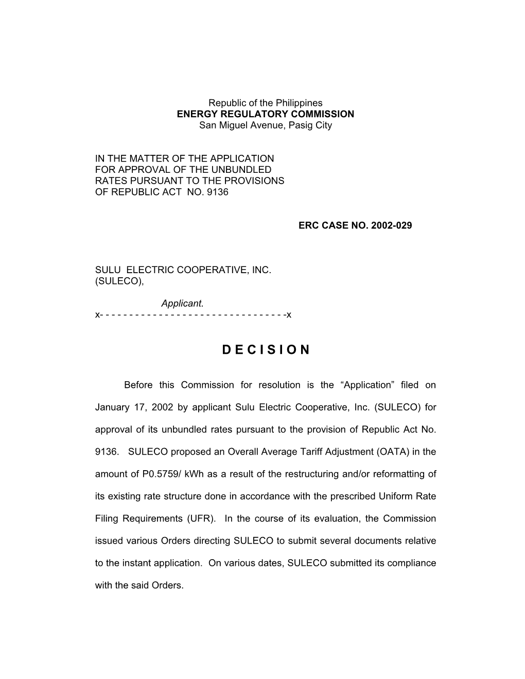 ERC Case No. 2002-29