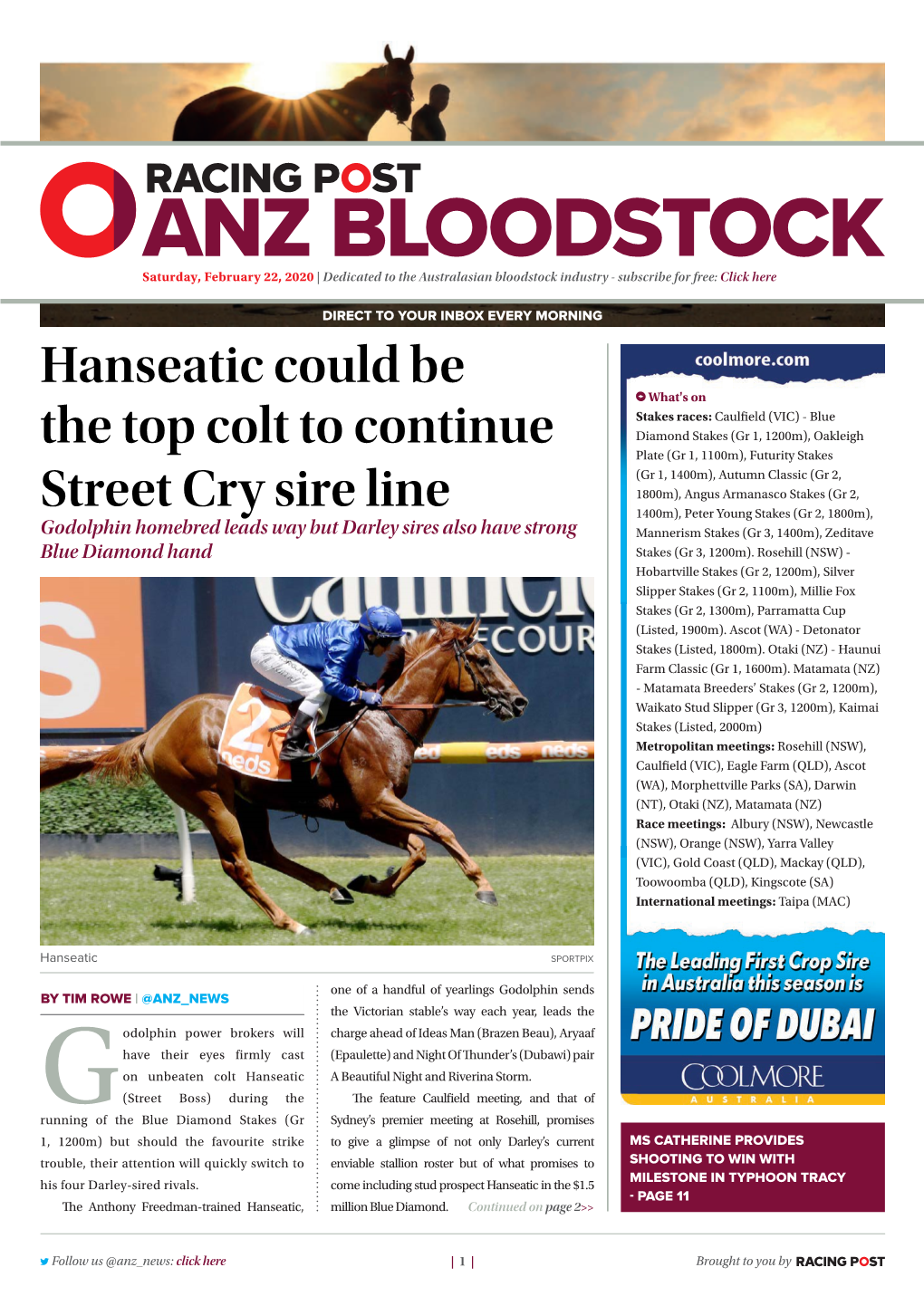 Hanseatic Could Be the Top Colt to Continue Street Cry Sire Line