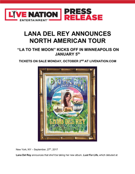 Lana Del Rey Announces North American Tour