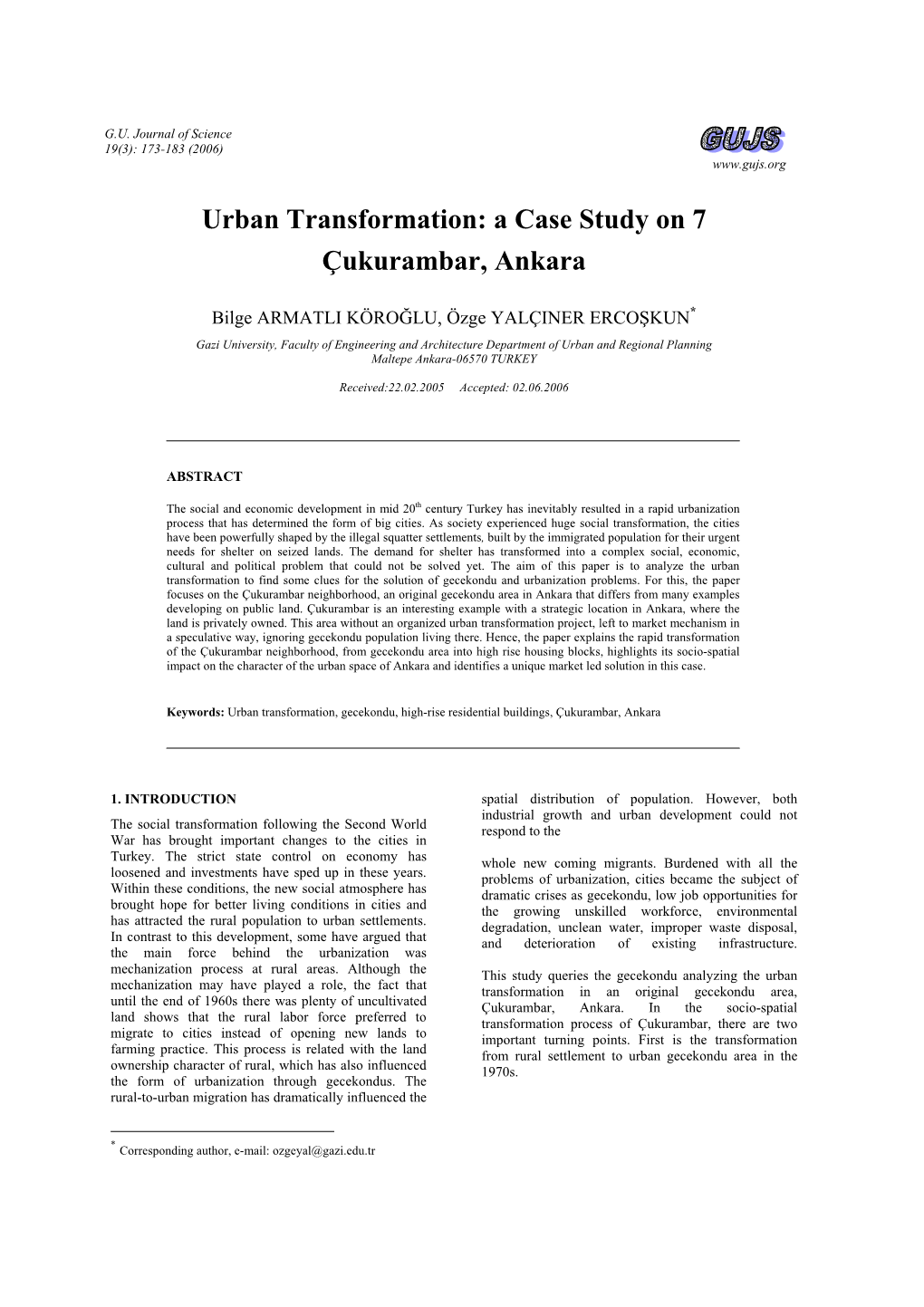 Urban Transformation: a Case Study on 7 Çukurambar, Ankara