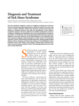Diagnosis and Treatment of Sick Sinus Syndrome -- American