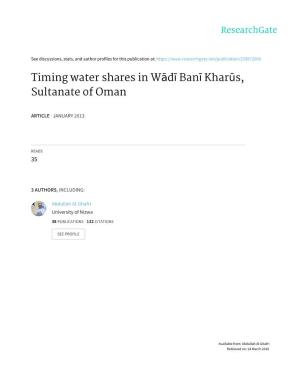 Timing Water Shares in Wādī Banī Kharūs, Sultanate of Oman
