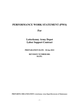 Performance Work Statement (Pws)