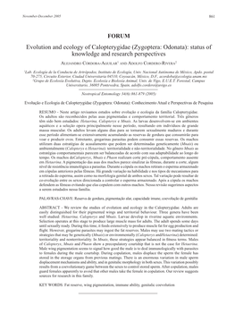 Evolution and Ecology of Calopterygidae (Zygoptera: Odonata): Status of Knowledge and Research Perspectives