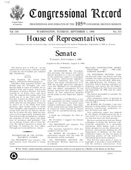 Congressional Record United States of America PROCEEDINGS and DEBATES of the 105Th CONGRESS, SECOND SESSION