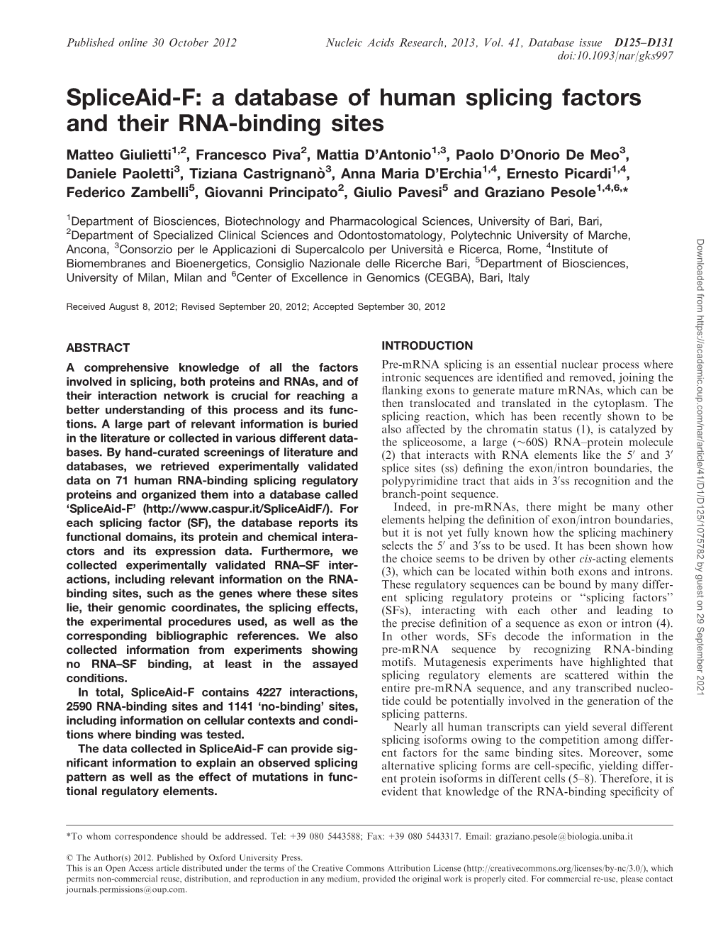 A Database of Human Splicing Factors and Their RNA-Binding Sites