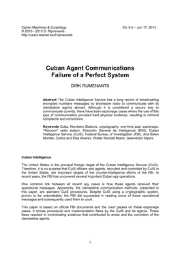 Cuban Agent Communications Failure of a Perfect System
