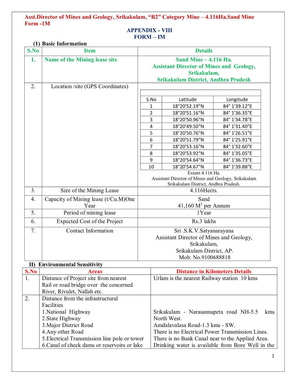 1 Asst.Director of Mines and Geology, Srikakulam, “B2”