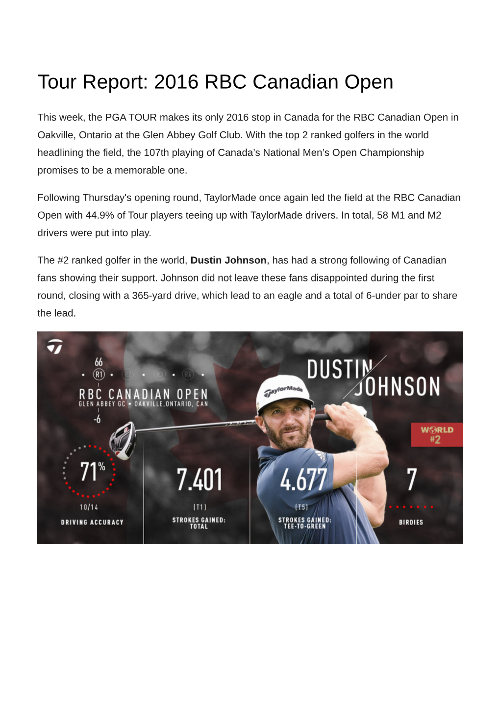 2016 RBC Canadian Open Tour Report