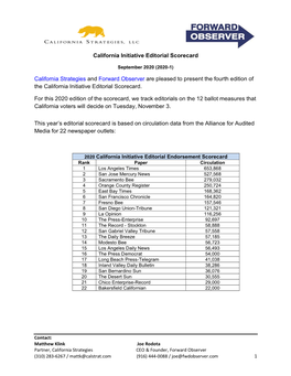 California Initiative Editorial Scorecard California Strategies and Forward Observer Are Pleased to Present the Fourth Edition