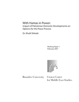 Crown Center Working Paper: with Hamas in Power