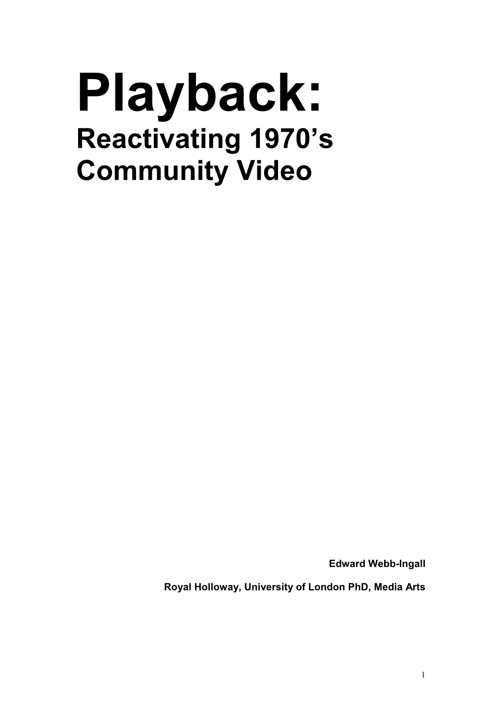 Playback: Reactivating 1970’S Community Video