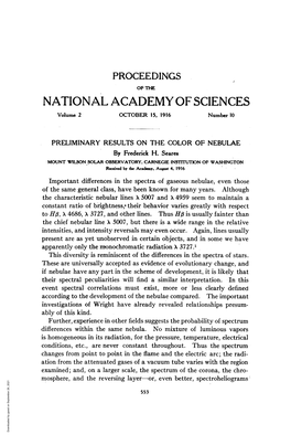 PRELIMINARY RESULTS on the COLOR of NEBULAE by Frederick H