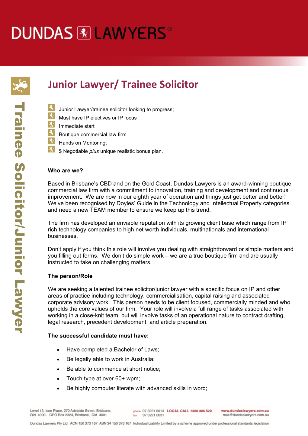 Train Ee Solicitor/Junior L Awyer