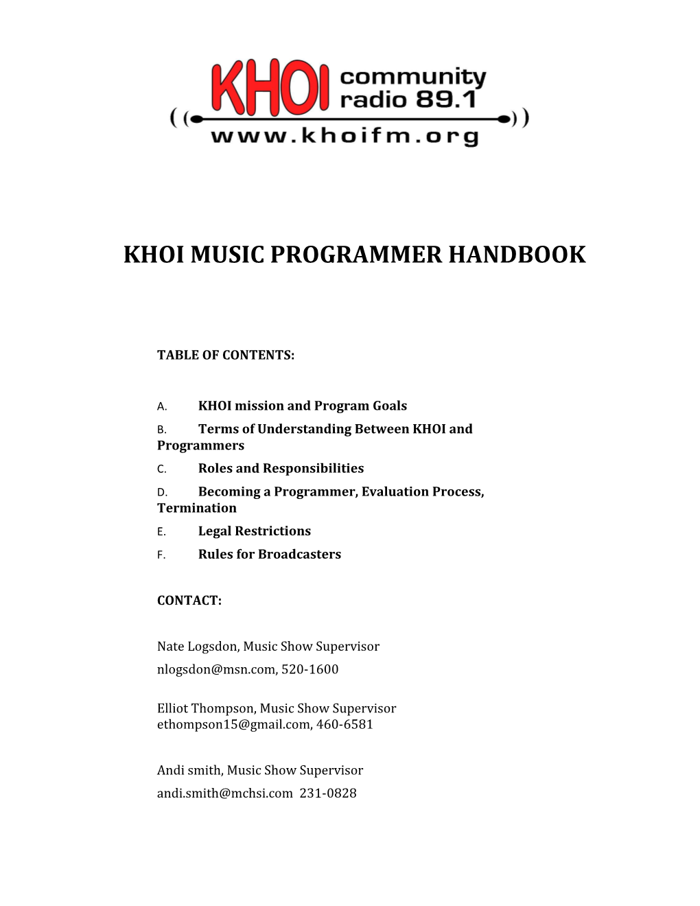 KHOI Music Programmer Handbook