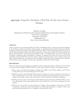 Perljvm: Using B to Facilitate a Perl Port to the Java Virtual Machine