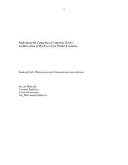 Rethinking the Categories of Feminist Theory: the Relevance of the Rise of the Market Economy