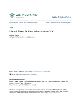 Resocialization in the C.C.C