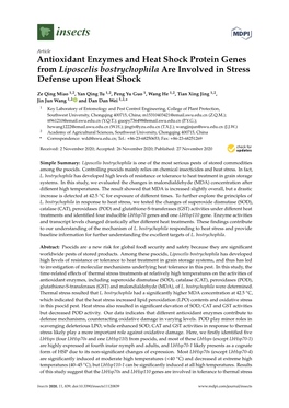 Antioxidant Enzymes and Heat Shock Protein Genes from Liposcelis Bostrychophila Are Involved in Stress Defense Upon Heat Shock