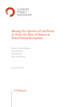 Slowing the Growth of Coal Power in China: the Role of Finance in State-Owned Enterprises