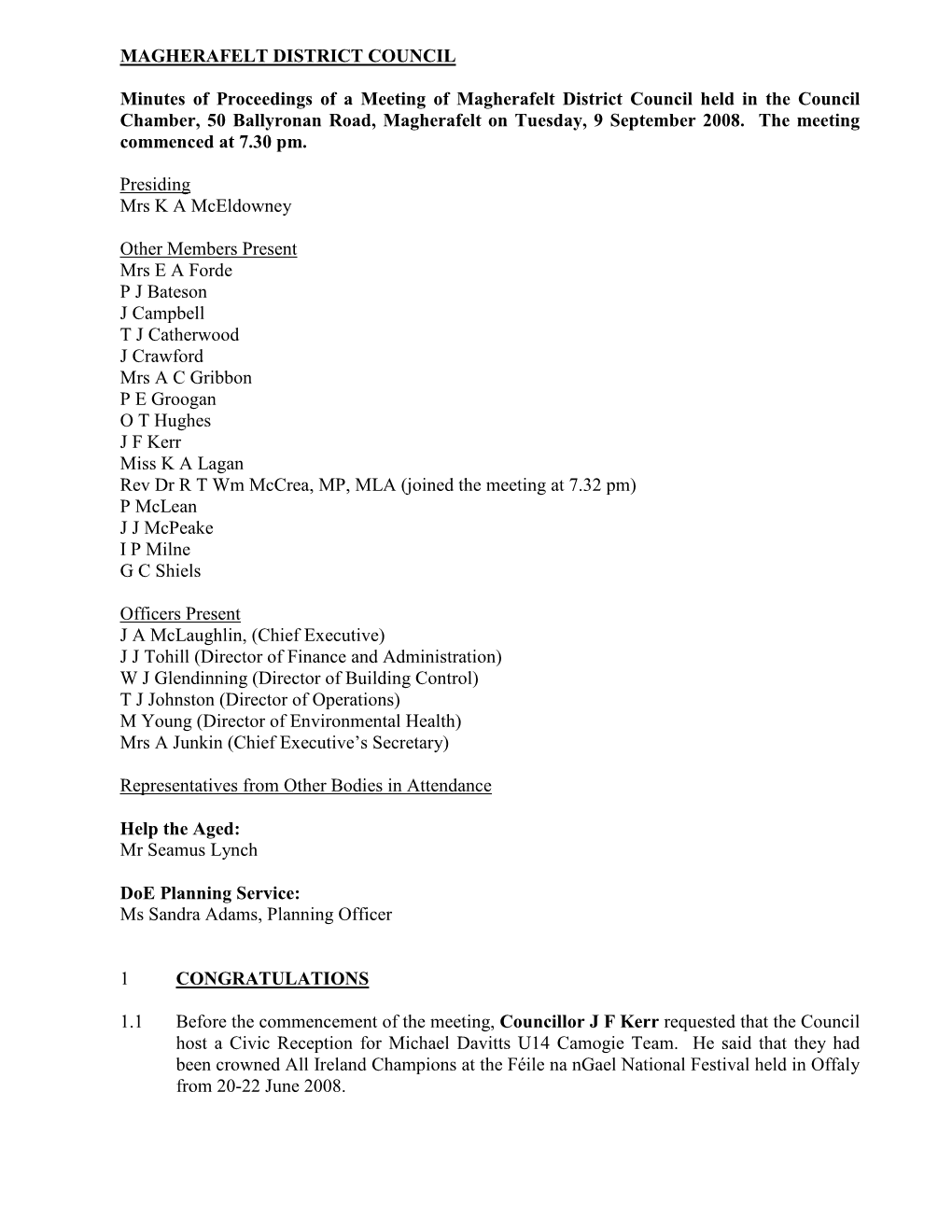 MAGHERAFELT DISTRICT COUNCIL Minutes of Proceedings of A