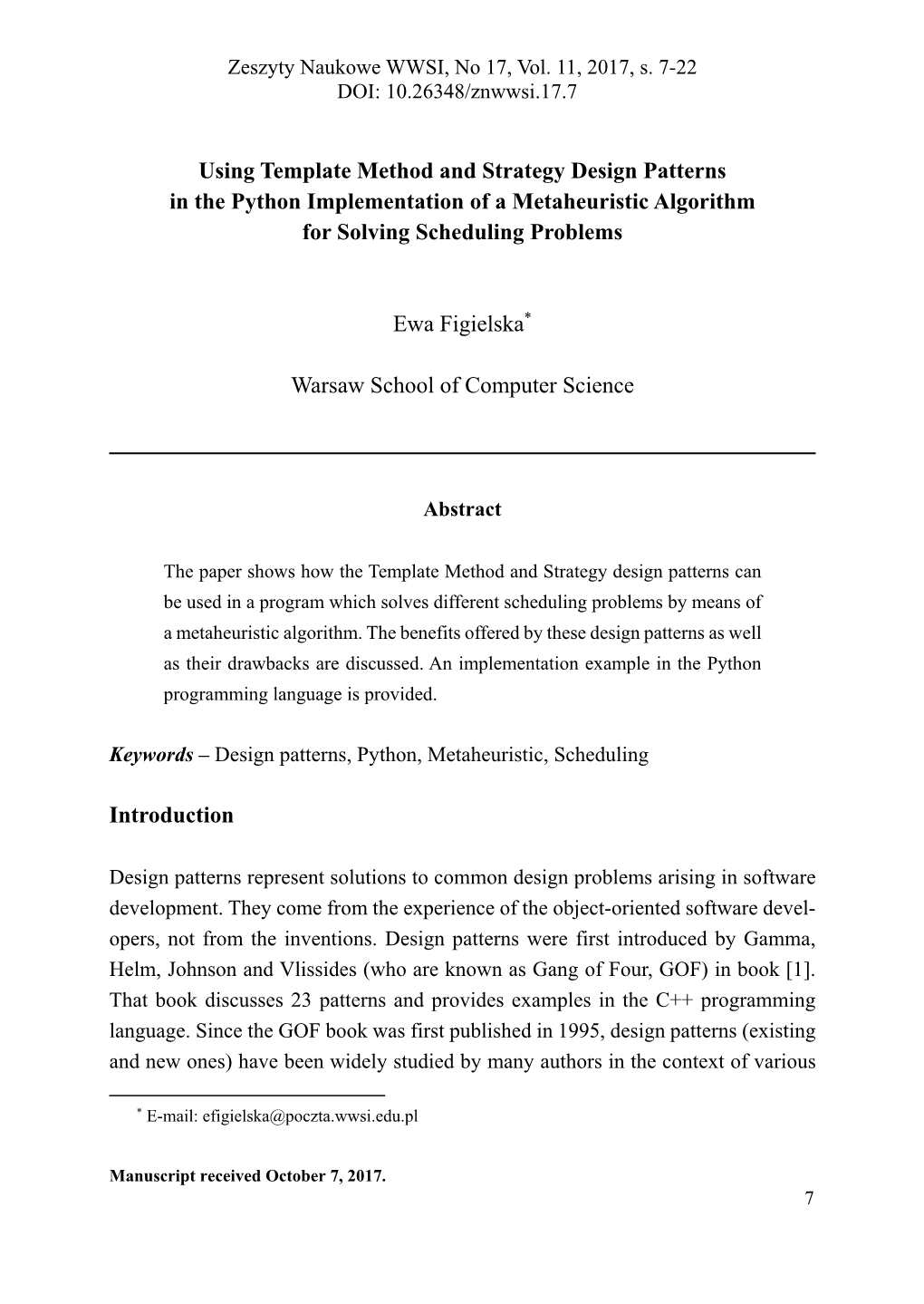 Using Template Method and Strategy Design Patterns in the Python Implementation of a Metaheuristic Algorithm for Solving Scheduling Problems