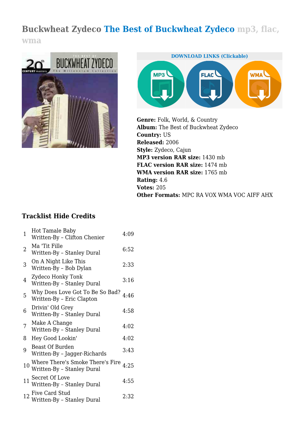 Buckwheat Zydeco the Best of Buckwheat Zydeco Mp3, Flac, Wma