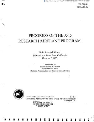Progress of the 'X-15 Research Airplane Program