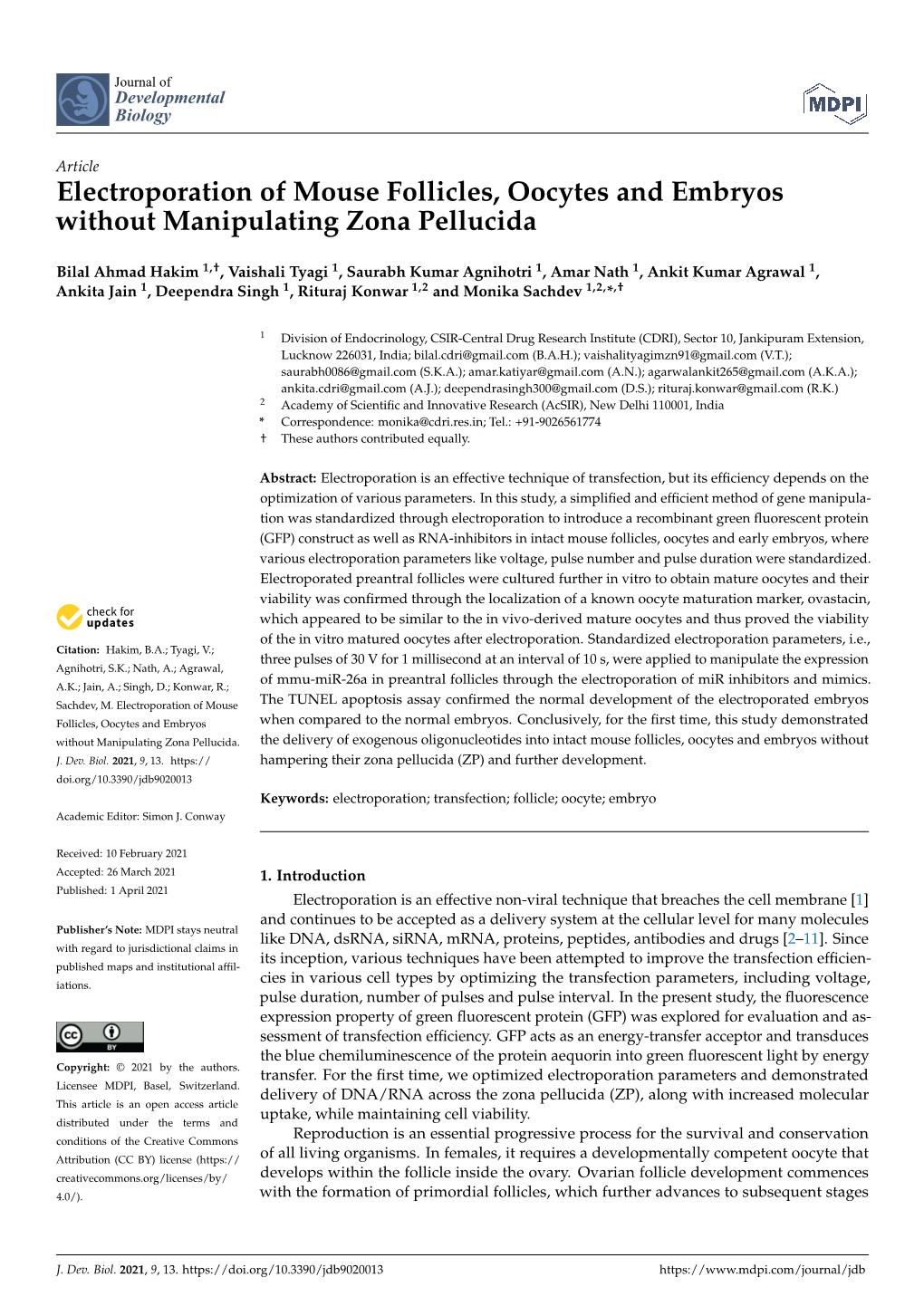 Electroporation Of Mouse Follicles Oocytes And Embryos Without