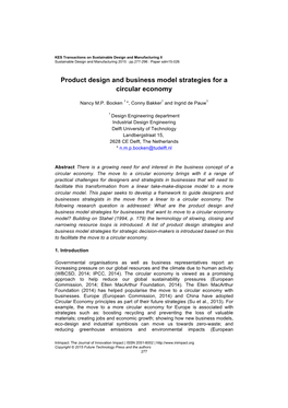 Product Design and Business Model Strategies for a Circular Economy