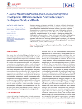 A Case of Mushroom Poisoning with Russula Subnigricans: Development of Rhabdomyolysis, Acute Kidney Injury, Cardiogenic Shock, and Death