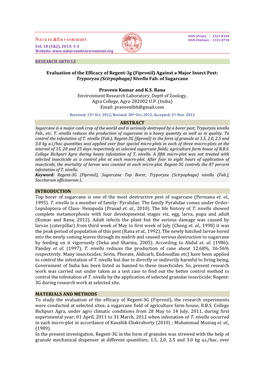Nature & Environment Evaluation of the Efficacy of Regent-3G (Fipronil) Against a Major Insect Pest: Tryporyza (Scirpophaga)