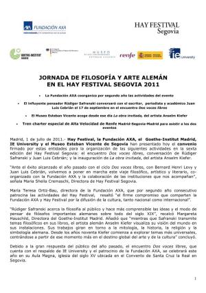 Jornada De Filosofía Y Arte Alemán En El Hay Festival Segovia 2011