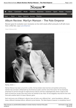 Album Review: Marilyn Manson – the Pale Emperor | Nouse