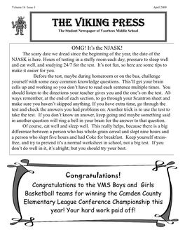 The Viking Press the Student Newspaper of Voorhees Middle School