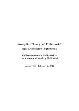 Analytic Theory of Differential and Difference Equations