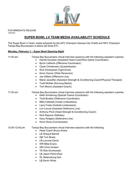 Super Bowl Lv Team Media Availability Schedule