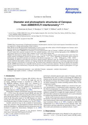 Diameter and Photospheric Structures of Canopus from AMBER/VLTI Interferometry�,