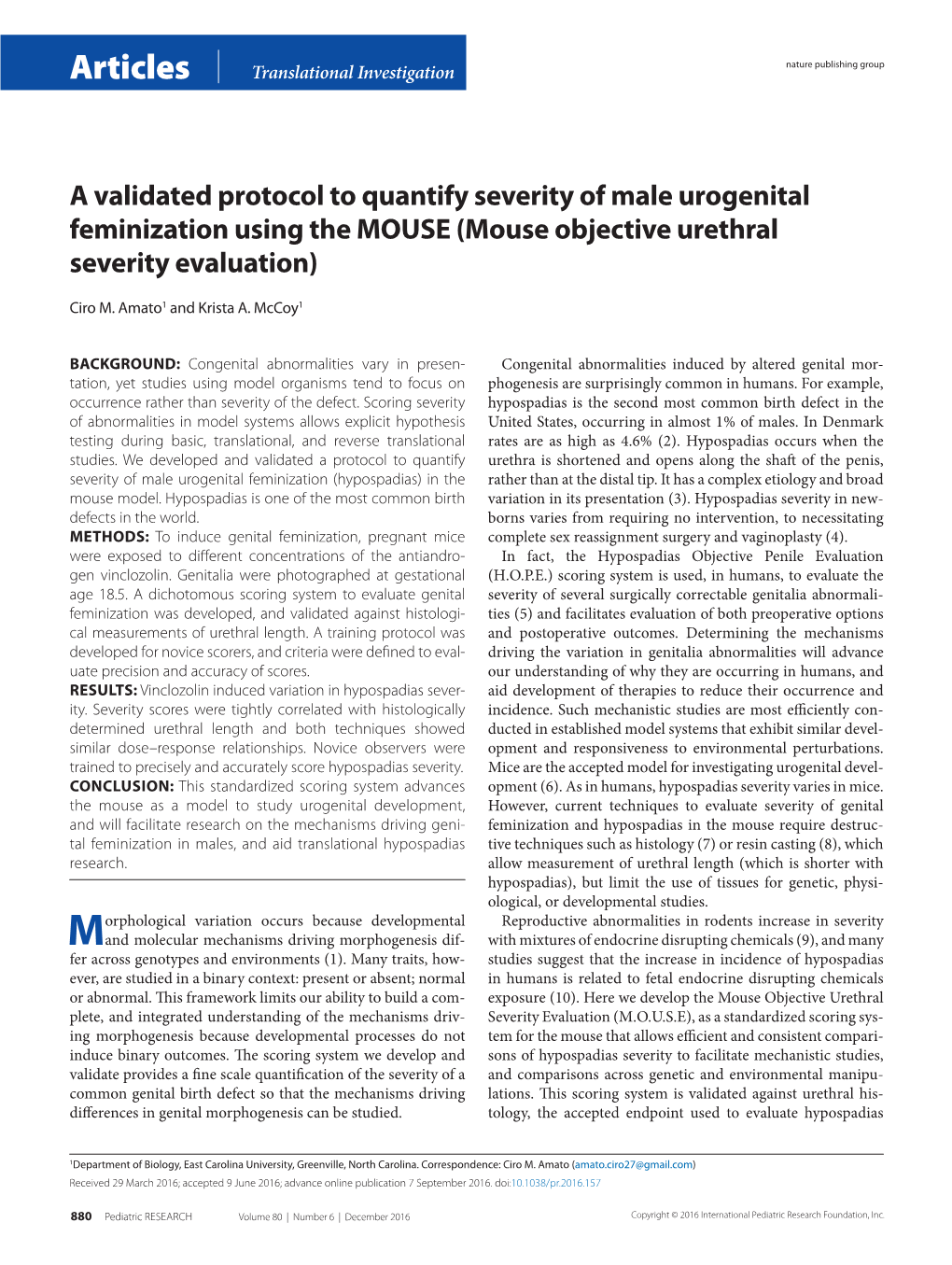 A Validated Protocol to Quantify Severity of Male Urogenital Feminization Using the MOUSE (Mouse Objective Urethral Severity Evaluation)