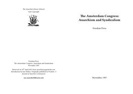 Amsterdam Congress: Anarchism and Syndicalism