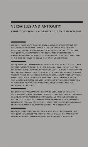 Versailles and Antiquity Exhibition from 13 November 2012 to 17 March 2013