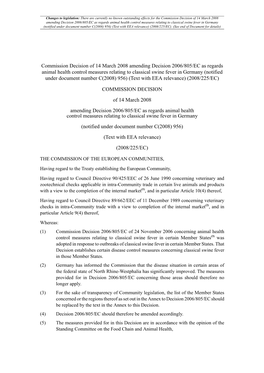 Commission Decision of 14 March 2008 Amending Decision 2006/805