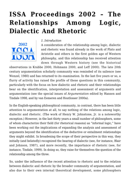 The Relationships Among Logic, Dialectic and Rhetoric