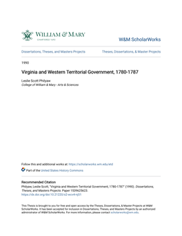 Virginia and Western Territorial Government, 1780-1787