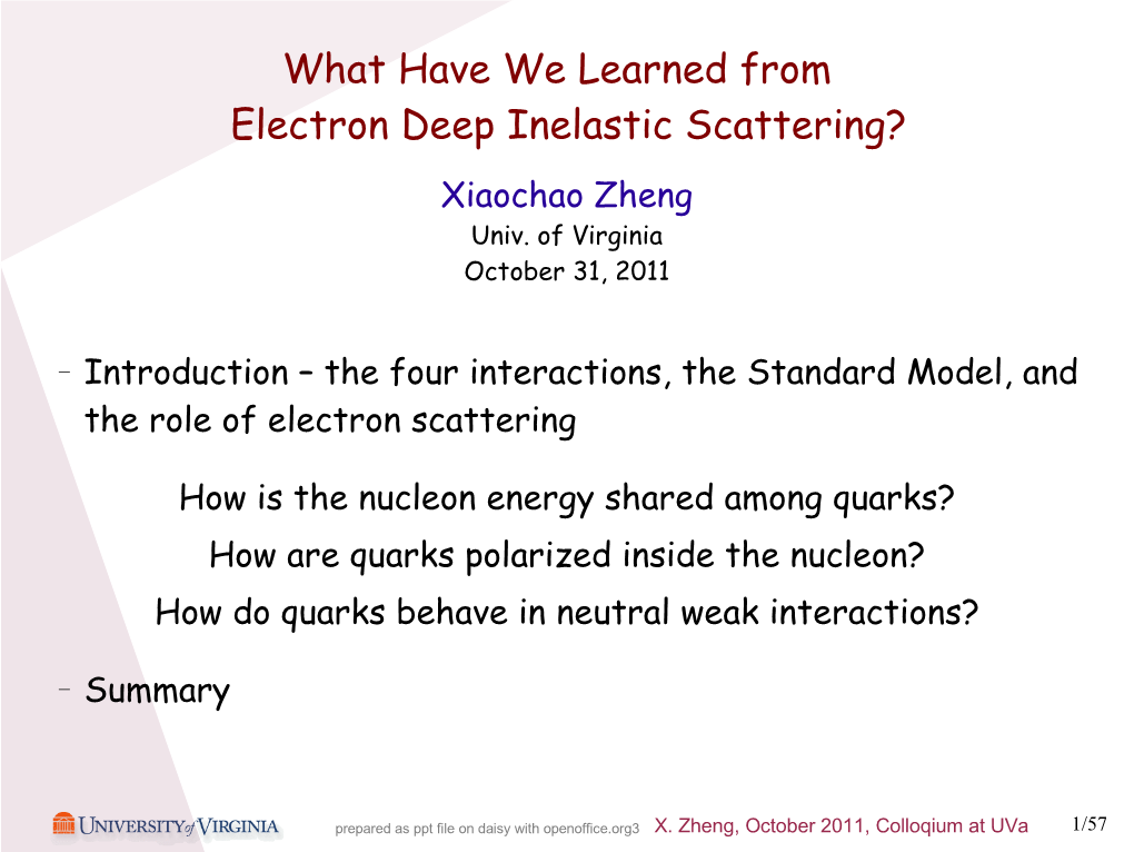 What Have We Learned from Electron Deep Inelastic Scattering? Xiaochao Zheng Univ