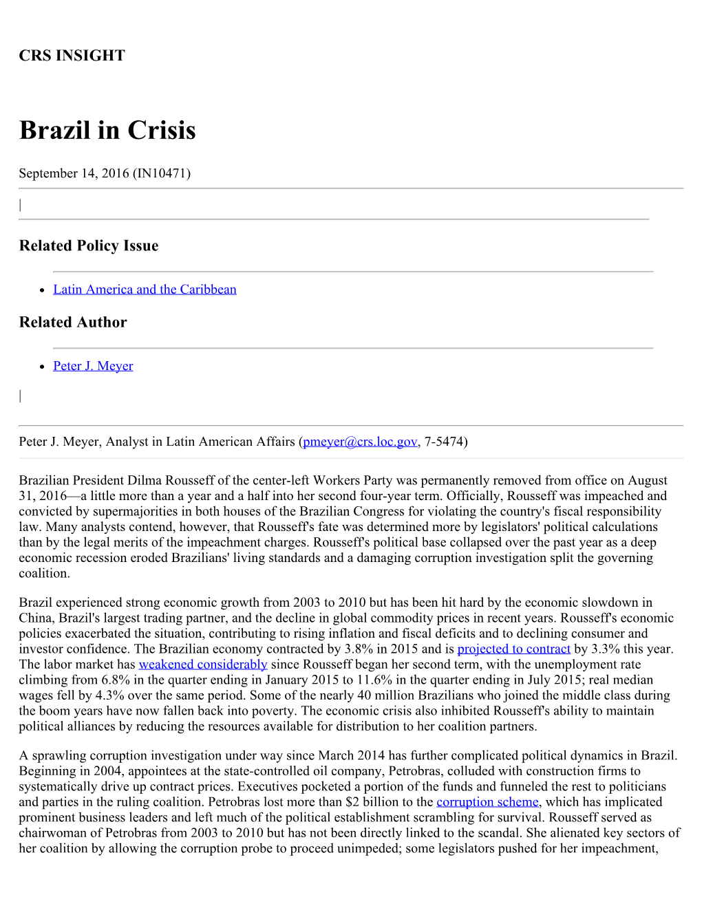 Brazil in Crisis