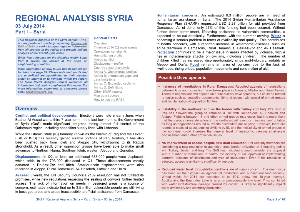 REGIONAL ANALYSIS SYRIA Humanitarian Assistance in Syria